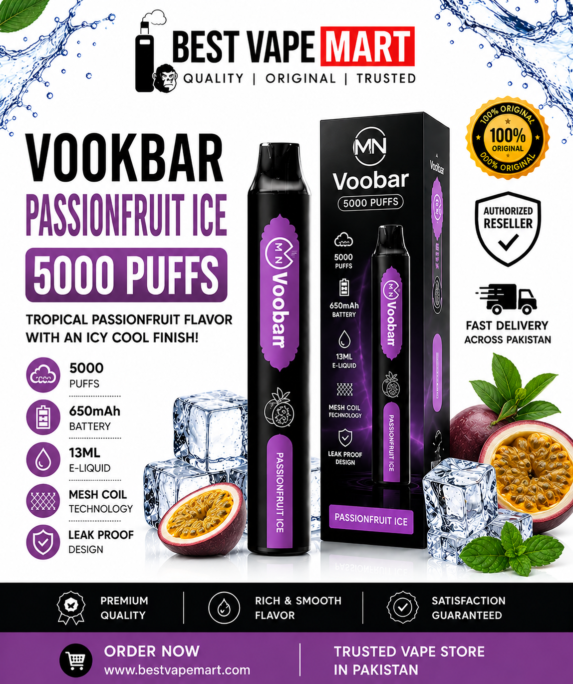Vookbar Passionfruit Ice 5000 Puffs Price in Pakistan