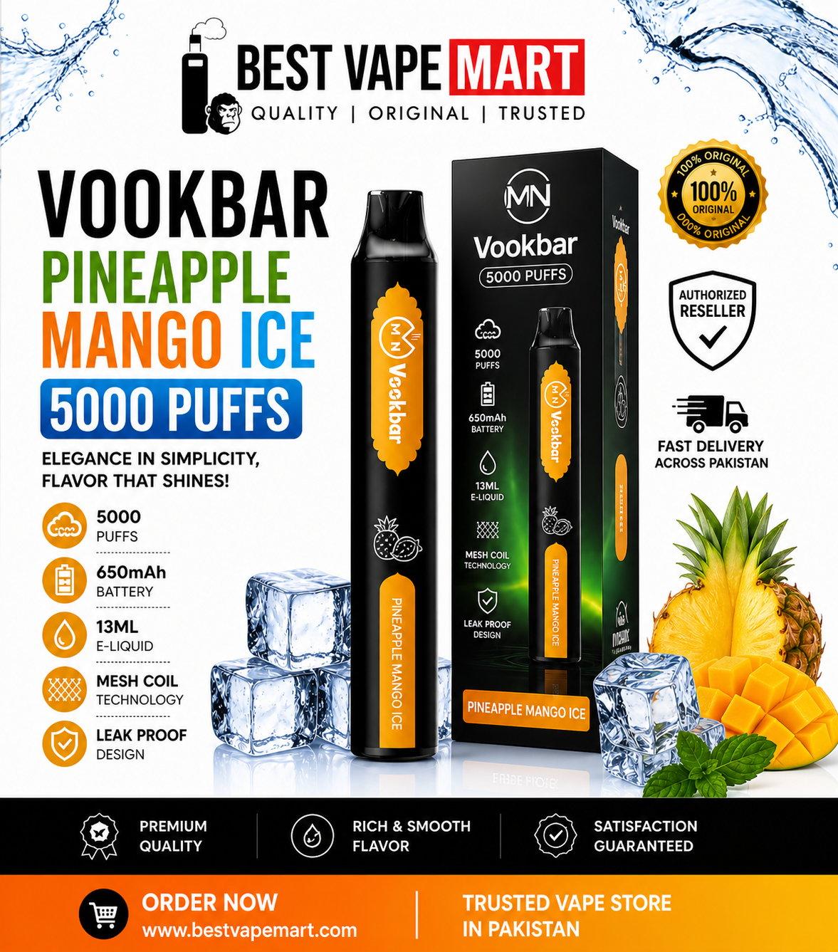 Vookbar Pineapple Mango Ice 5000 Puffs Price in Pakistan