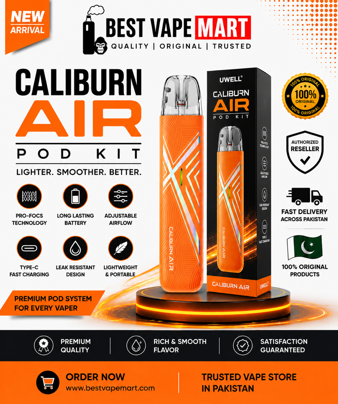 Buy Original Caliburn Air Pod Kit in Pakistan from Best Vape Mart Caliburn Air Pod Kit Price in Pakistan Original Uwell Pod System