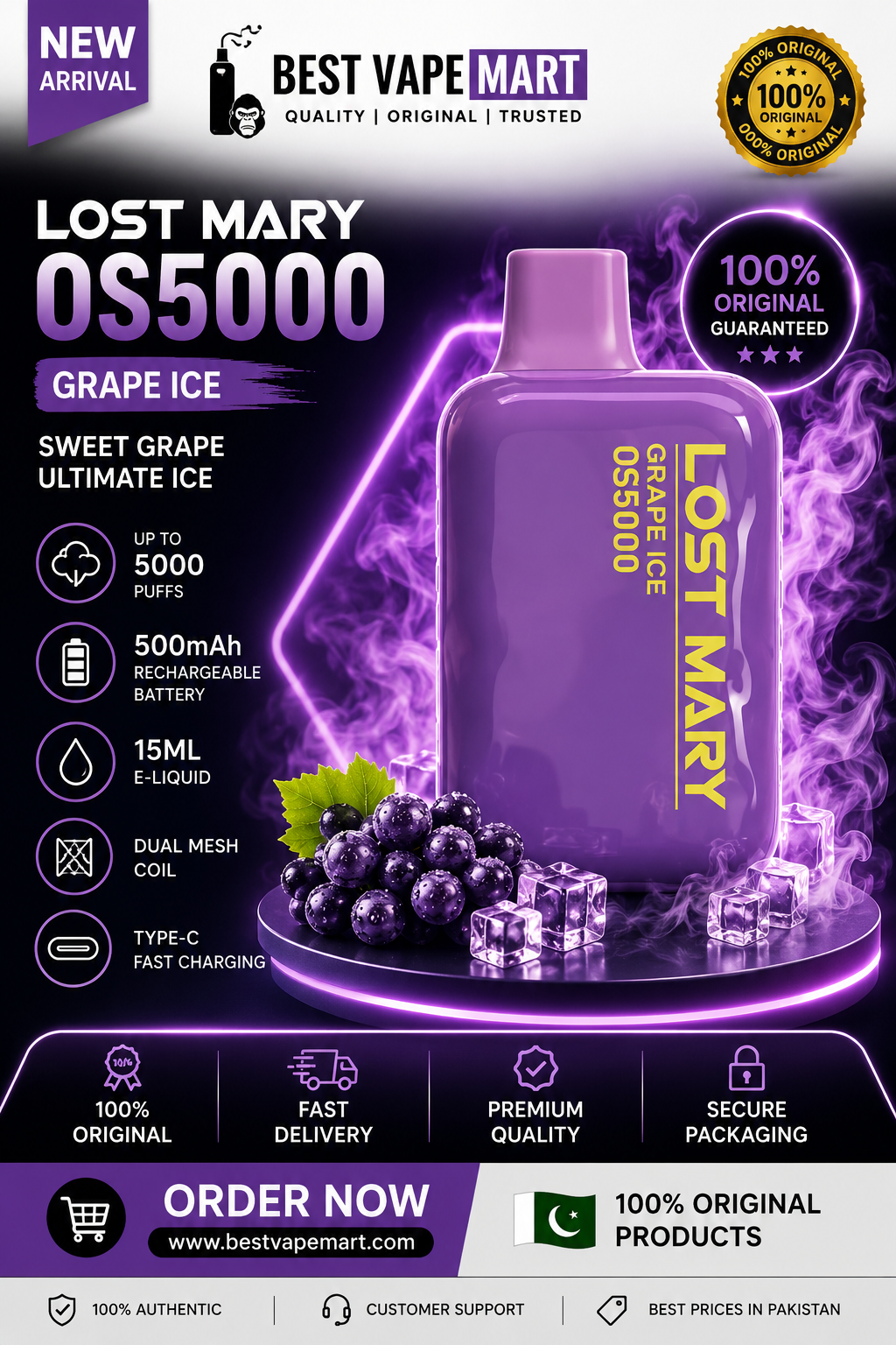 Grape Ice Lost Mary OS5000 5000 puffs