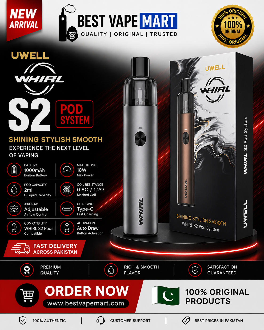 Uwell Whirl S2 Pod System 900mAh 17W