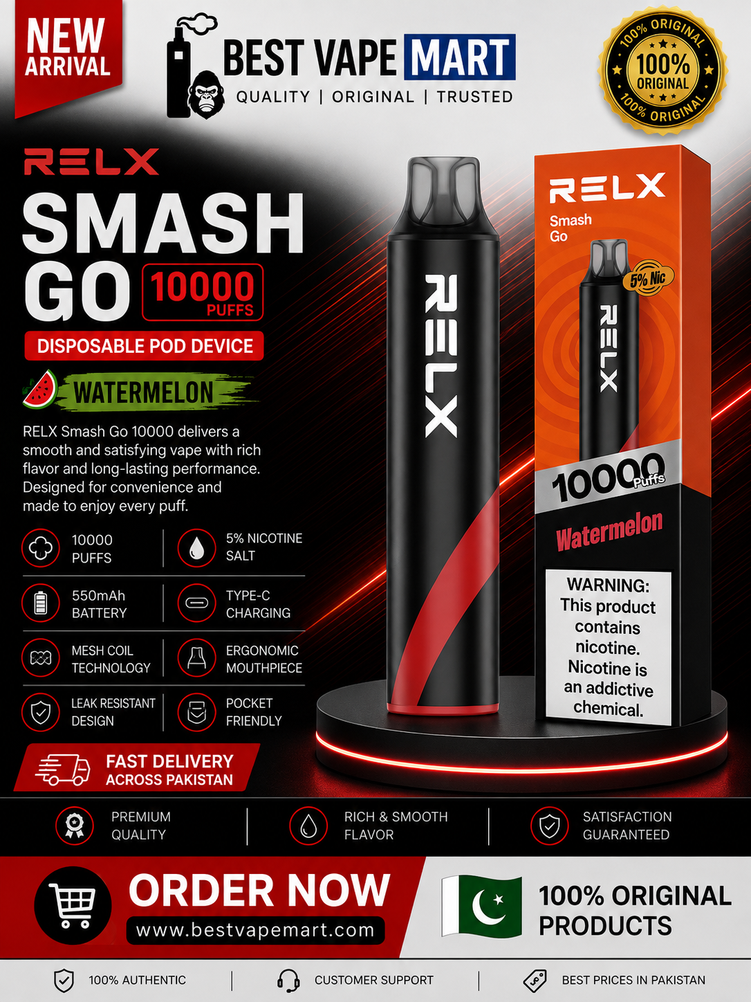 Relax Smash Go watermelon ice 10000 Puffs