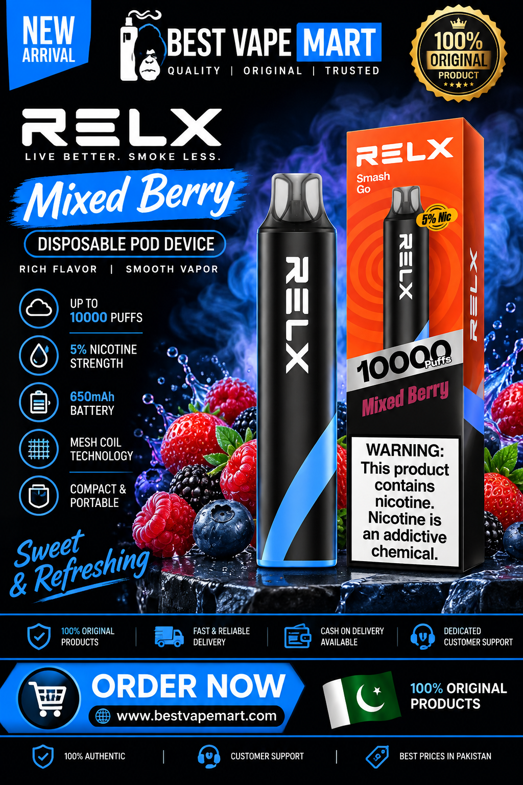 Relax Smash Go Mixed Berry 10000 Puffs