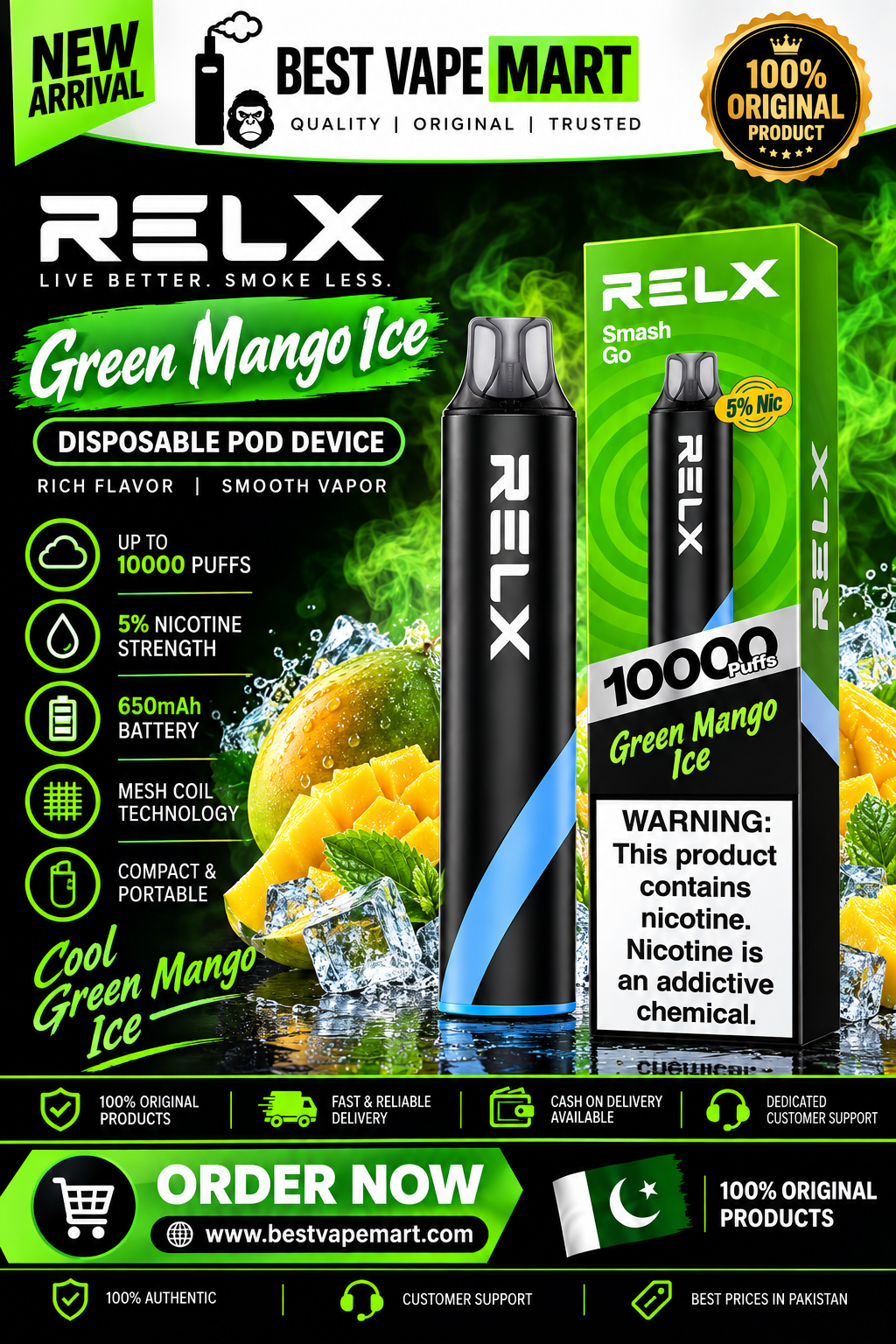 Green Mango ice Relax Smash Go 10000 Puffs
