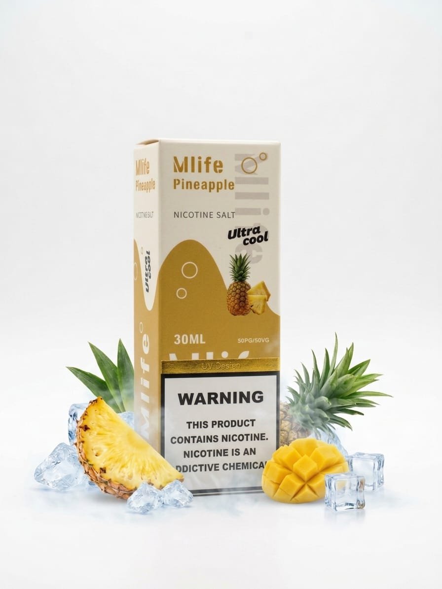 Mlife Ultra Cool Pineapple Ice 30ML nicotine salt e-liquid Mlife Ultra Cool Pineapple 30ml nicotine salt box with pineapple and ice