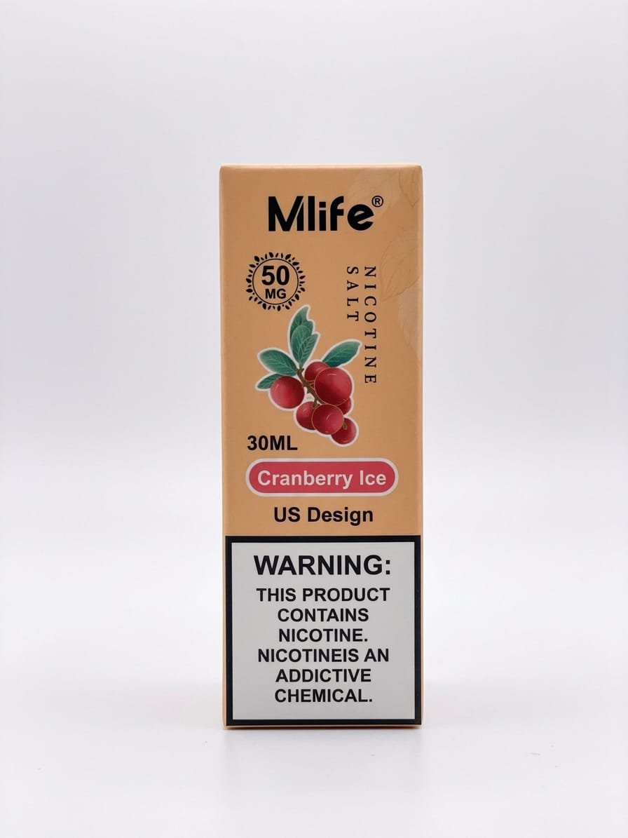 Mlife Cranberry Ice 30ML nicotine salt, 50MG Mlife Cranberry Ice 30ml nicotine salt box, 50MG, with cranberry fruit design