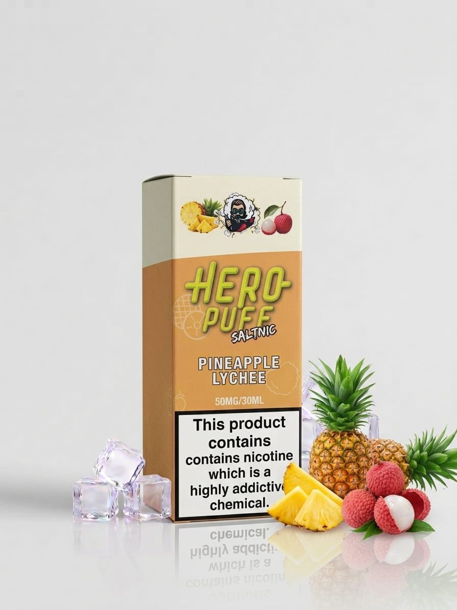 HeroPuff Pineapple Lychee 30ML nic salt box in Pakistan, 35MG 50MG 60MG strength