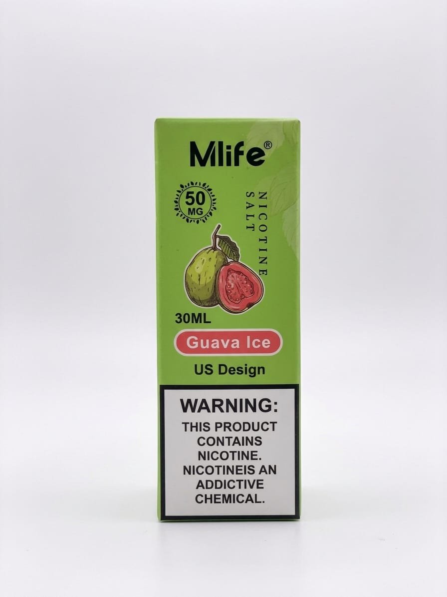 Mlife Guava Ice 30ml nicotine salt box, 50MG, with guava fruit design
