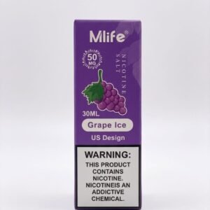Mlife Grape Ice 30ml nicotine salt box, 50MG, with grape bunch design