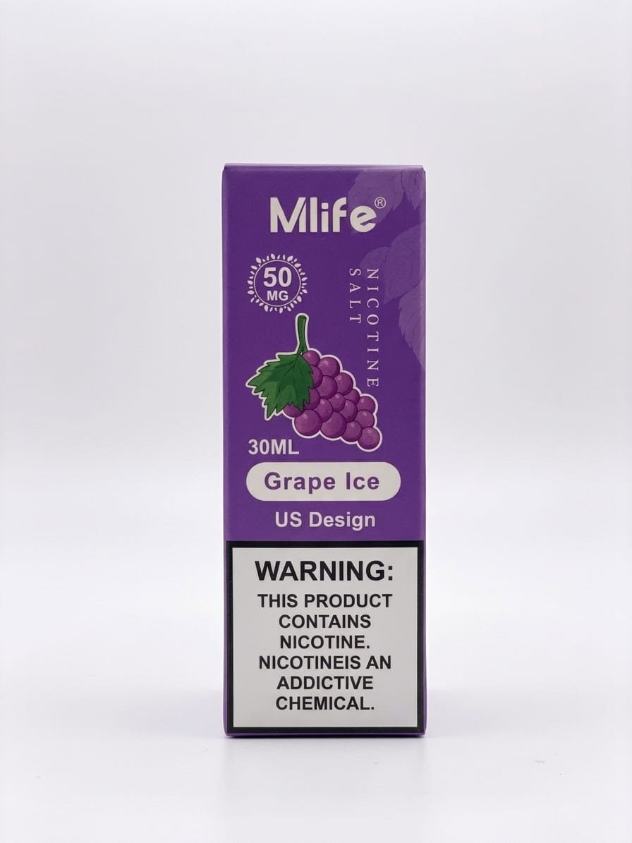 Mlife Grape Ice 30ml nicotine salt box, 50MG, with grape bunch design