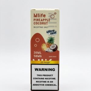 Mlife Ultra Cool Pineapple Coconut 30ml nicotine salt box, 50MG, with pineapple and coconut design