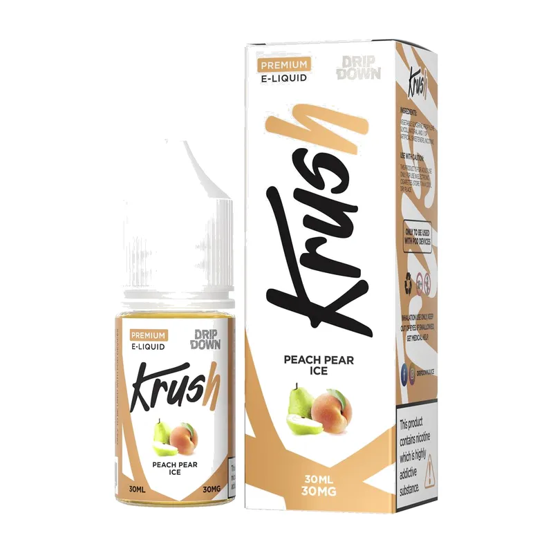 Drip Down Krush Peach Pear Ice 30ml nic salt box and bottle