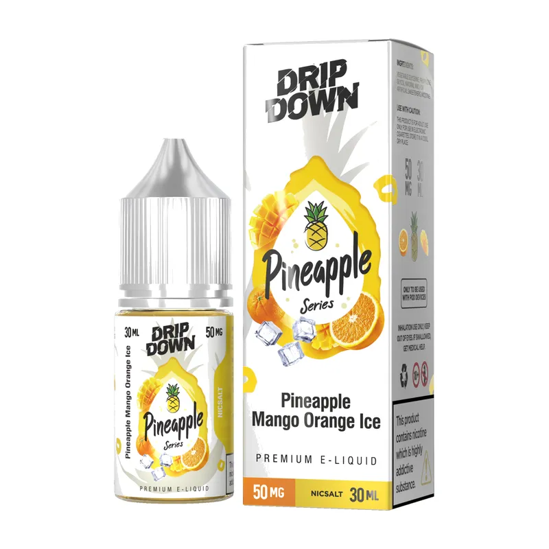 Drip Down Pineapple Series Pineapple Mango Orange Ice 30ml nic salt box and bottle