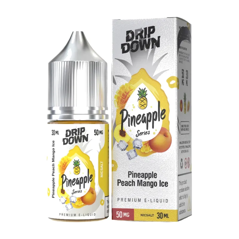 Drip Down Pineapple Series Pineapple Peach Mango Ice 30ml nic salt box and bottle