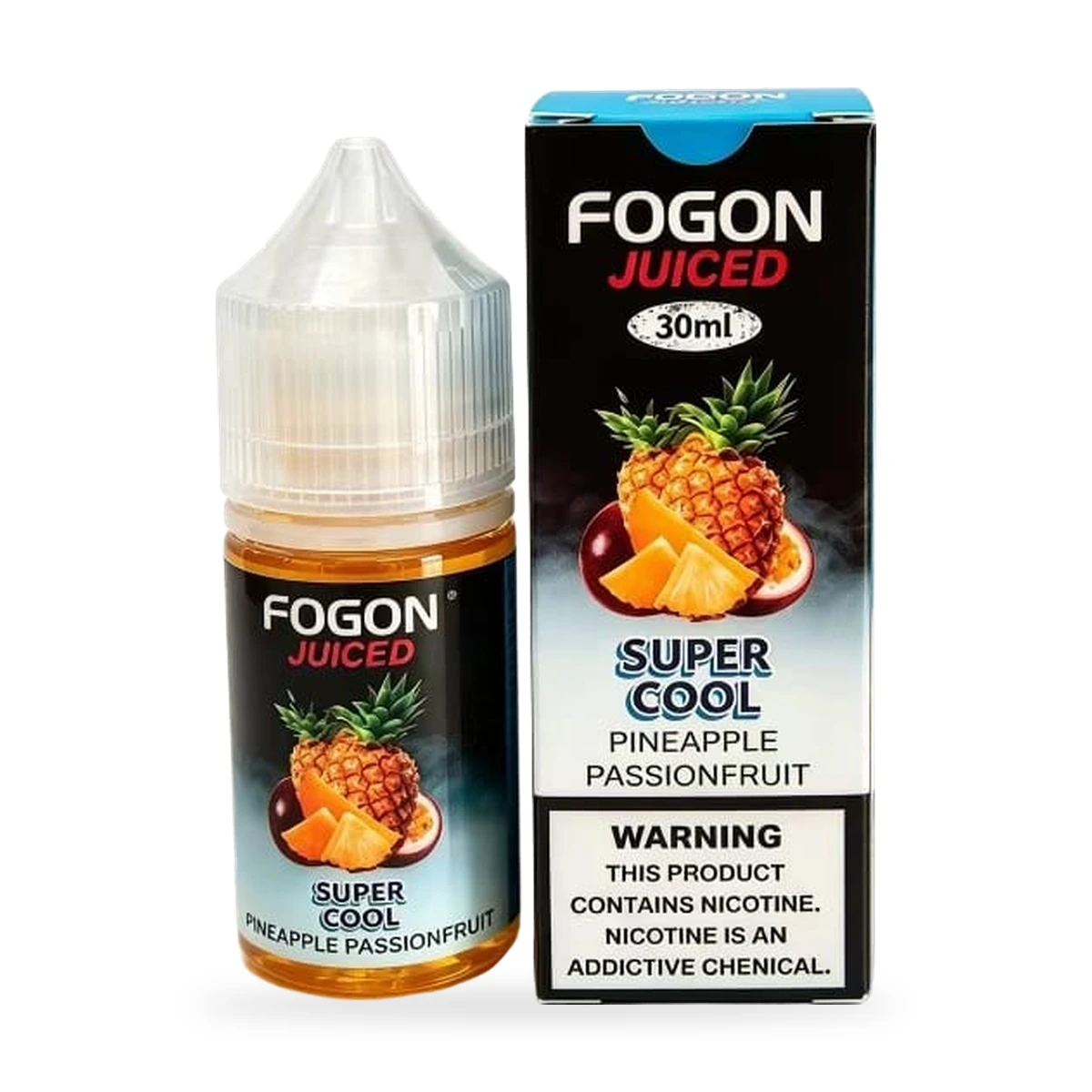 Fogon Juiced Super Cool Pineapple Passionfruit 30ml bottle and box