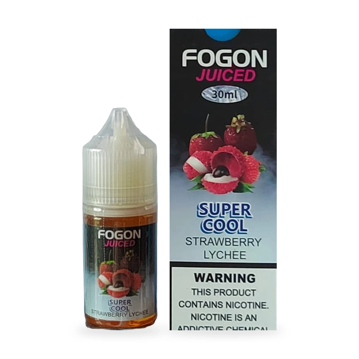 Fogon Juiced Super Cool Strawberry Lychee 30ml bottle and box