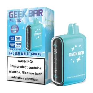 Geek Bar Pulse Frozen White Grape 15000 Puffs box and device