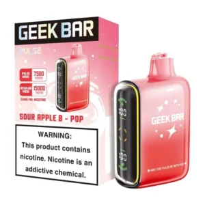 Geek Bar Pulse Sour Apple B-Pop 15000 Puffs box and device