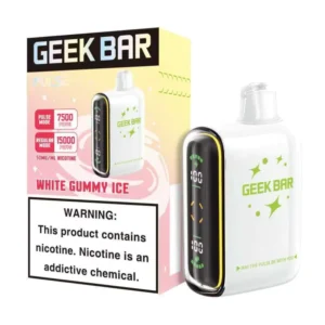Geek Bar Pulse White Gummy Ice 15000 Puffs box and device