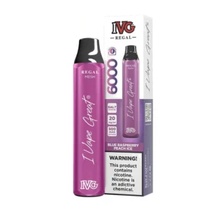 IVG Regal Blue Raspberry Peach Ice 6000 Puffs box and device