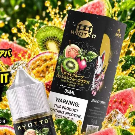 Kyotto Kiwi Passion Fruit Guava bottle and box close up