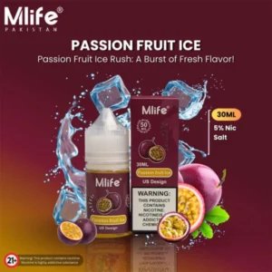 Mlife Passion Fruit Ice 30ml nic salt bottle and box