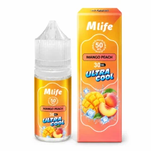 Mlife Ultra Cool Mango Peach 30ml 50mg nic salt bottle and box