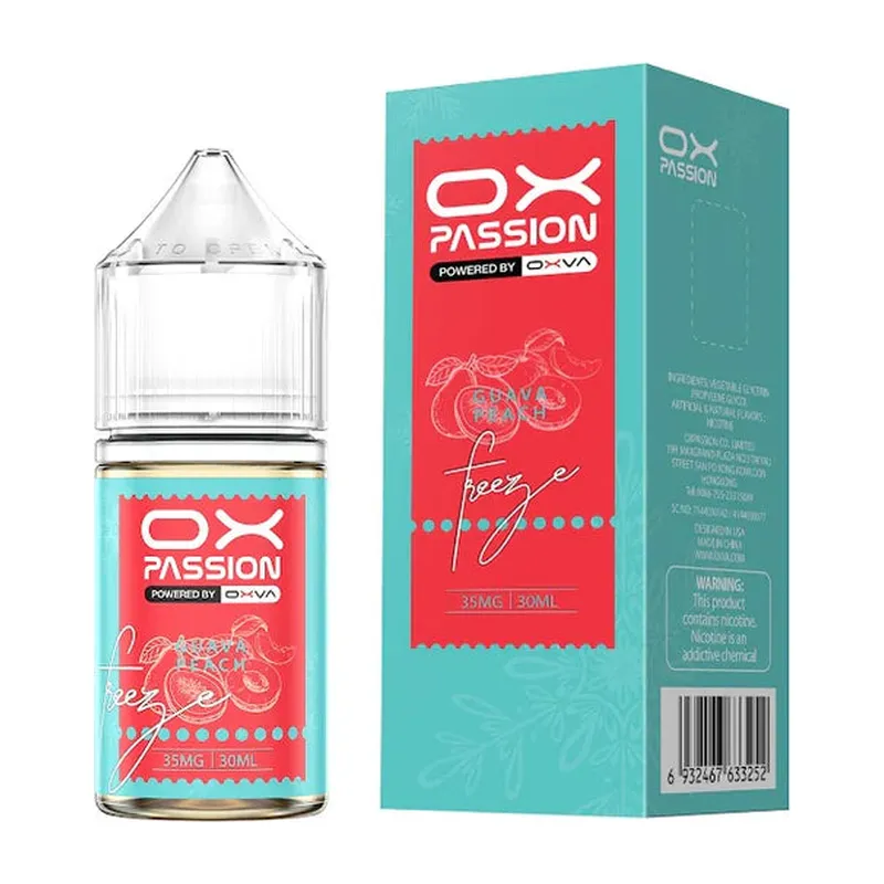 OX Passion Guava Peach 30ml nic salt box and bottle