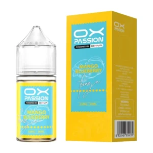 OX Passion Mango Blueberry 30ml nic salt box and bottle