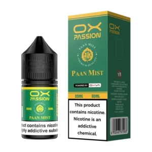 OX Passion Paan Mist 30ml nic salt box and bottle