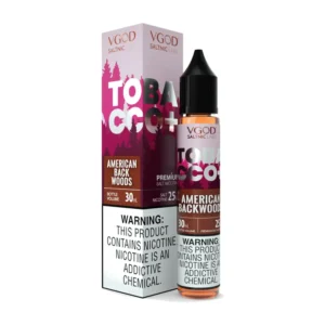 VGOD Tobacco Plus American Backwoods 30ml nic salt box and bottle